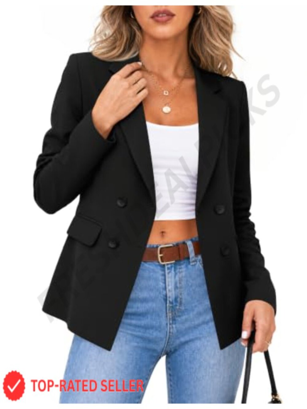 Women's Double-Breasted Notched Lapel Blazer Long Sleeve Office Suit Jacket